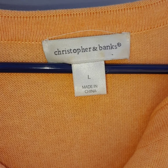 Christopher & Banks Orange Button Front Cardigan Sweater | 3/4 Sleeve - Picture 2 of 3